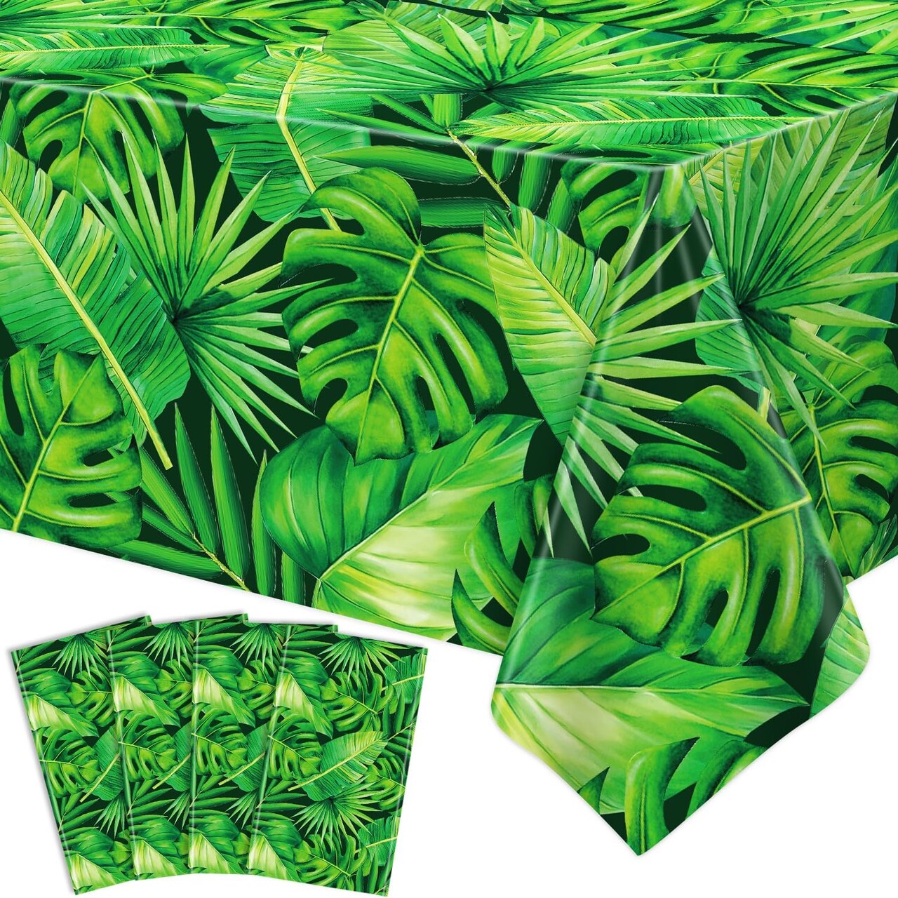 4 Pcs Hawaiian Luau Tablecloths Tropical Palm Leaves Table Cloth (86 x 51 Inch)